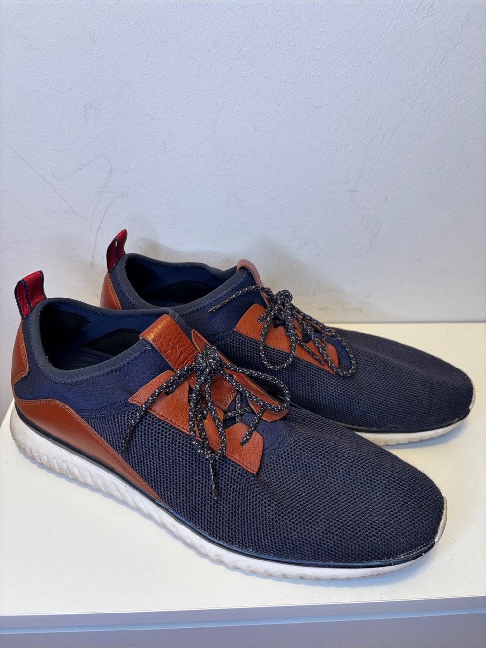 Cole Haan zero Grande Men's Navy and Brown Casual Knit Sneakers - 12